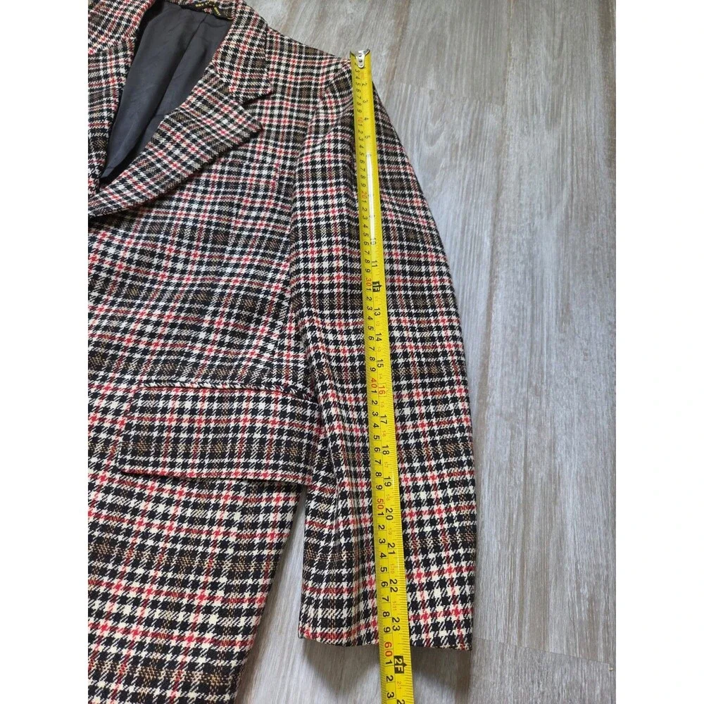 Vintage Botany 500 Levy Bros Pure Wool Plaid Blazer Sport Coat Red Brown 40 GUC